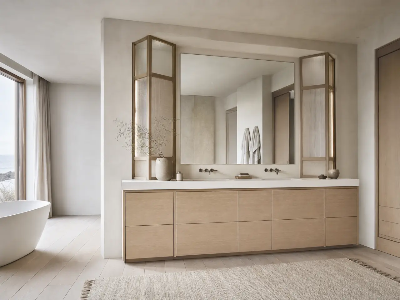 Fadior Ethereal Bath and Vanity Suite with Lantern Basin Screen — 304 stainless steel bath and vanity system, front view