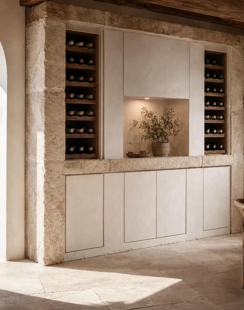 Suite de Armario de Vinos Grotto con Nicho de Cata Terrazzo perspectiva interior