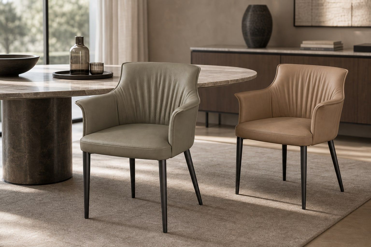 Leather-Accent Dining Chair styled in a FADIOR HOME interior setting