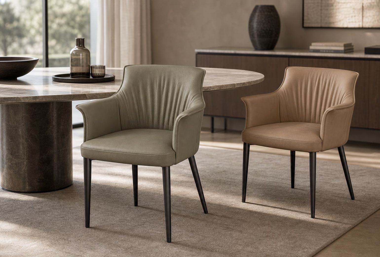 Leather-Accent Dining Chair styled in a FADIOR HOME interior setting