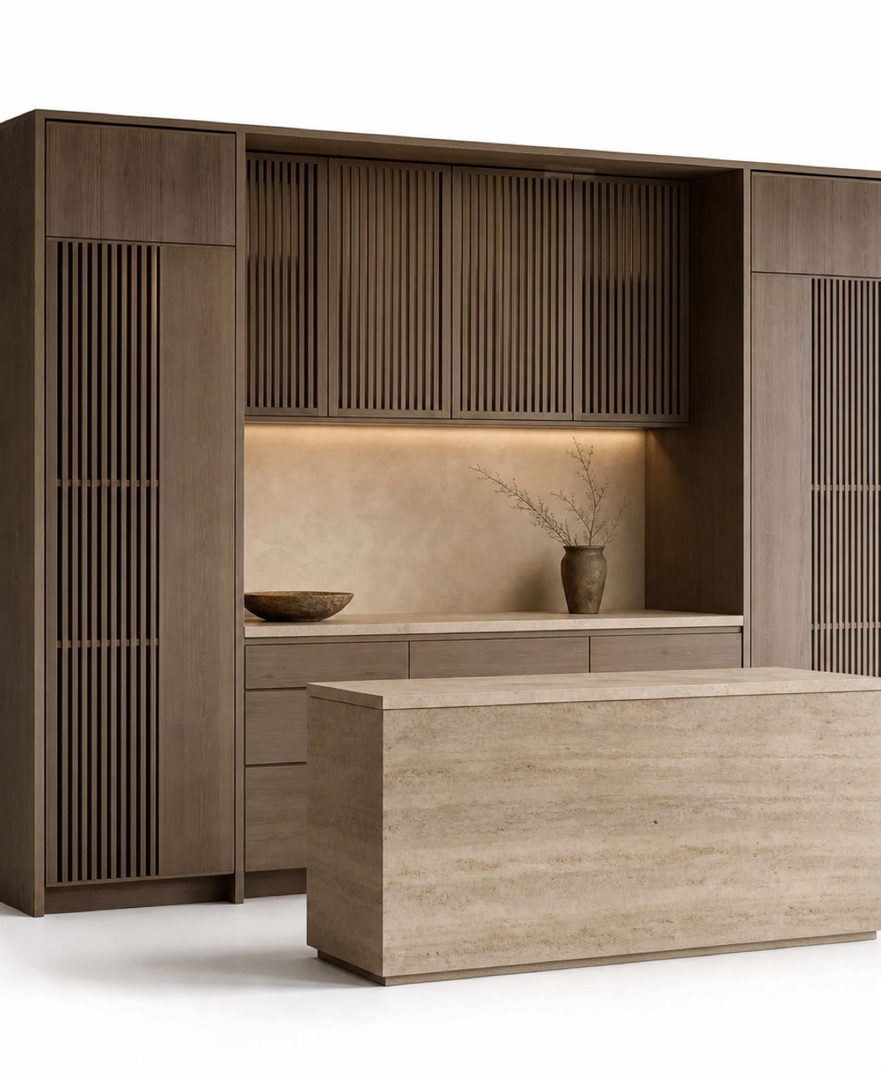Fadior Solace Kitchen Suite with Servery Spine Pantry — 304 stainless steel kitchen system, front view