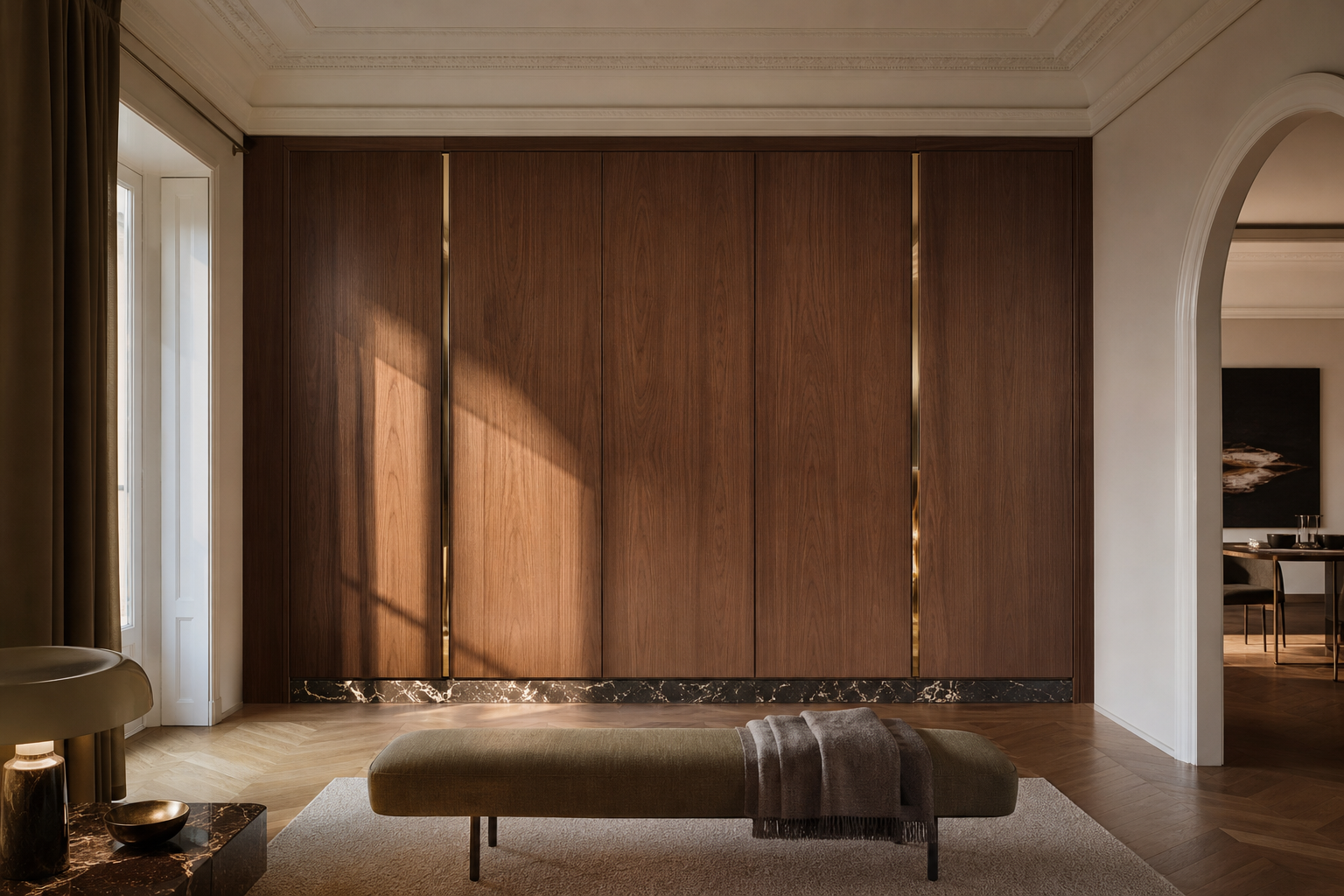 Fadior Lumiere Wardrobe Suite with Thin Slab Dressing Portal — lifestyle setting with natural light and residential styling