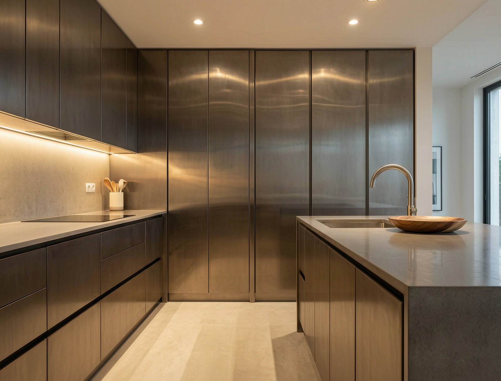 PVD Satin Finish applied in luxury residential full-height wardrobe doors