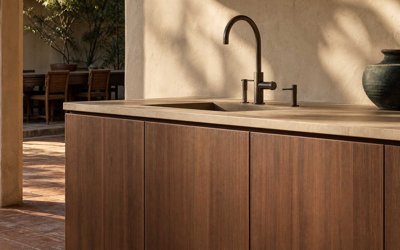 Fadior Solace Kitchen Suite with Island Tapware Axis — close-up of stainless steel finish and hardware detail