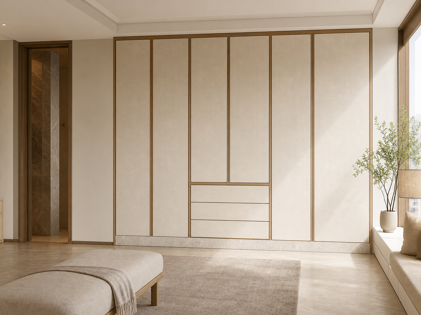 Fadior Lumiere Wardrobe Suite with Low-Glare Trousseau Lantern — interior room context showing cabinet integration