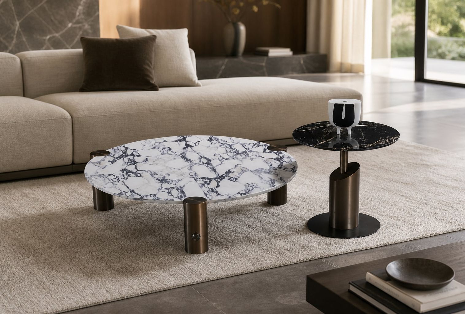 Stone-Top Coffee Table φ1140*330 styled in a FADIOR HOME interior setting