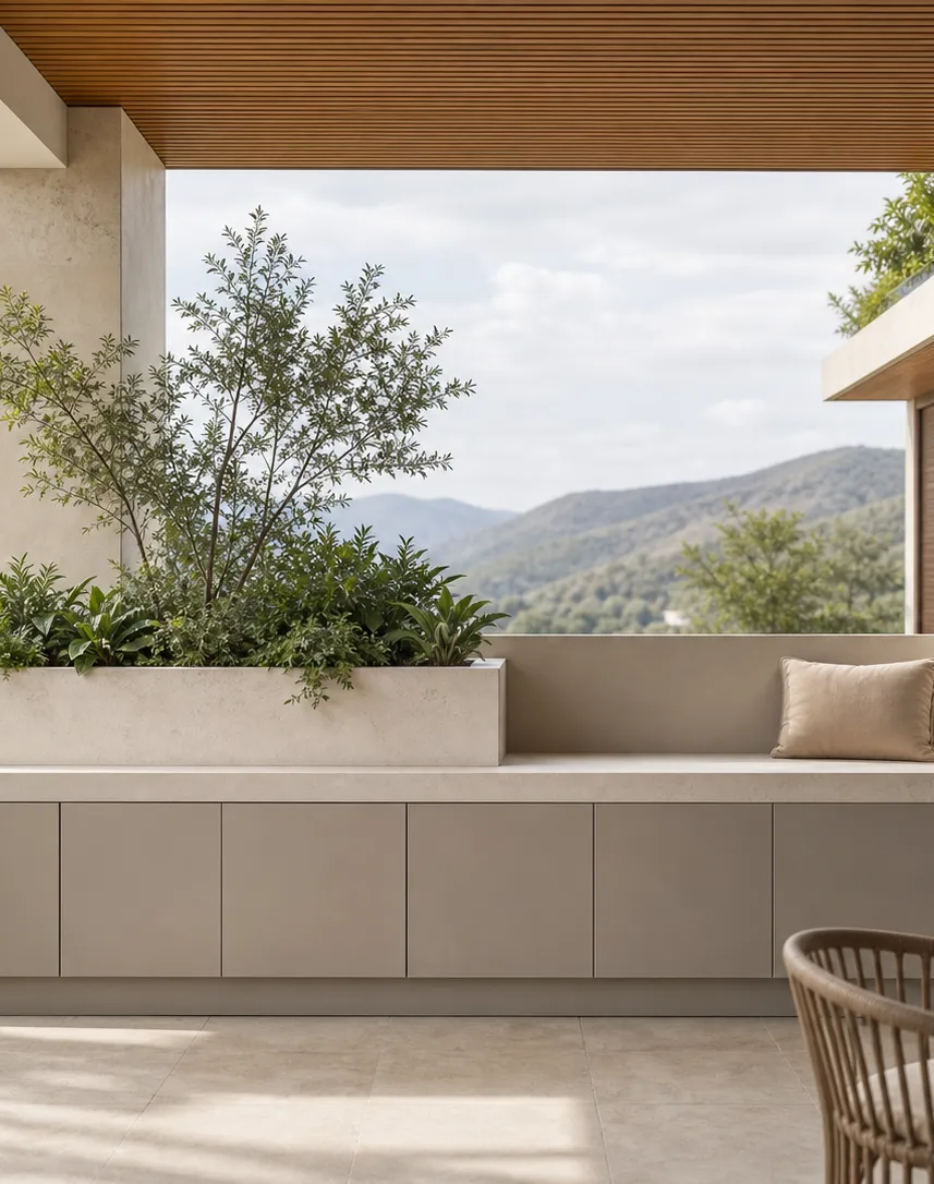 Módulo de Balcón Cannes con Receptáculo para Macetero de Piedra Caliza perspectiva interior