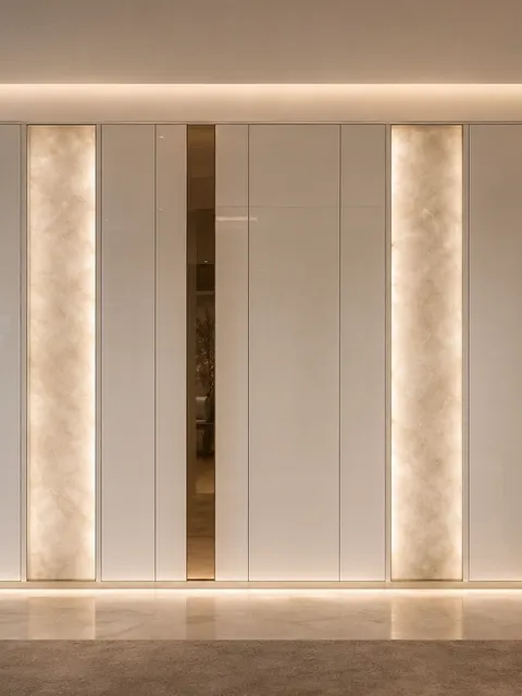 Suite de Paneles de Pared Miroir con Plano de Brillo Mineral Retroiluminado