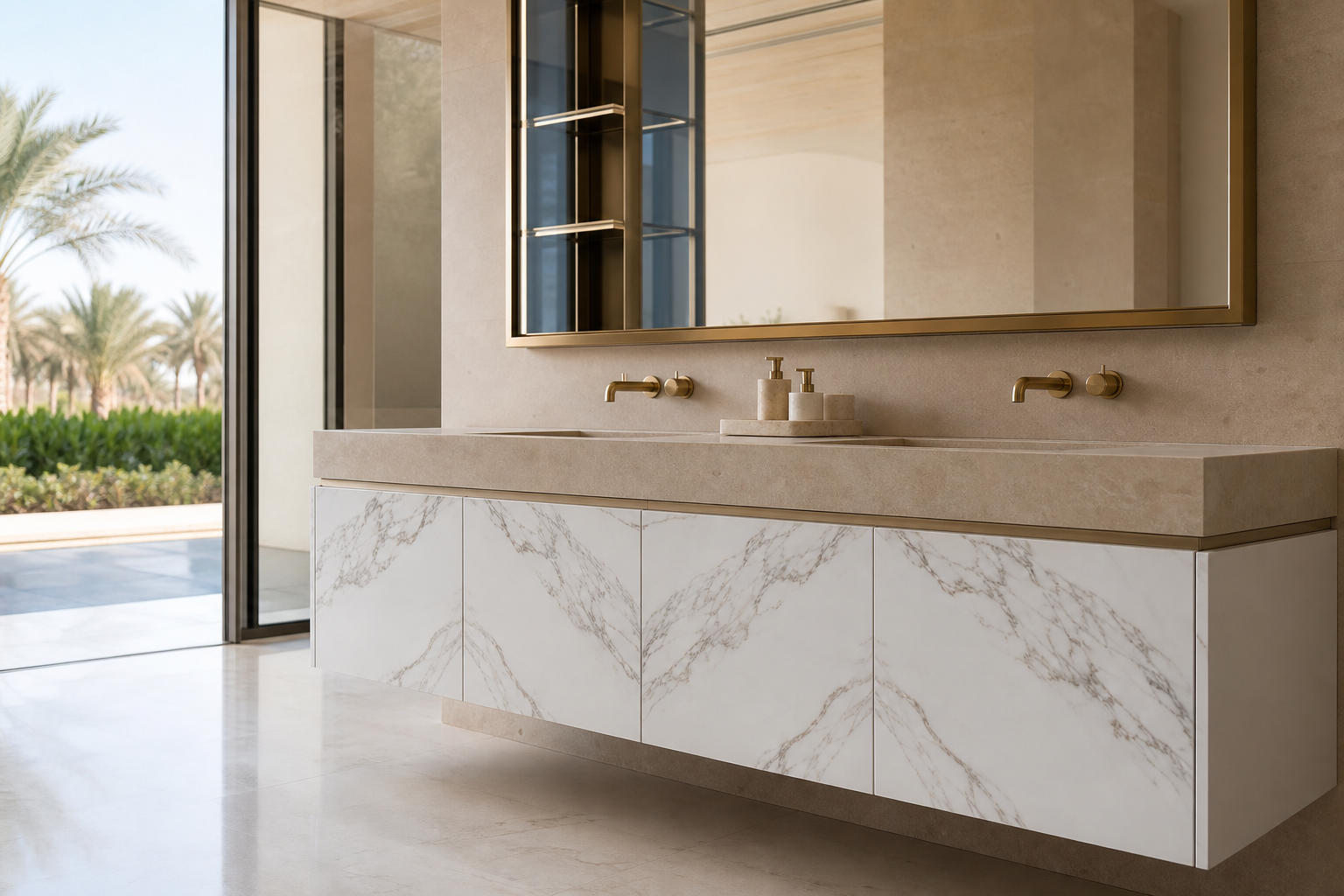 Fadior Voyage Bath Calacatta Basin Gallery — close-up of stainless steel finish and hardware detail