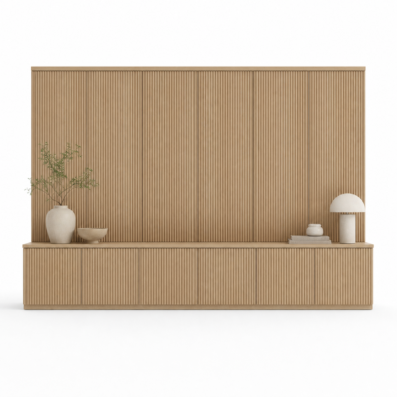 Fadior Silvan Living Room Suite with Fluted Sofa Library Wall — 304 stainless steel living room system, front view