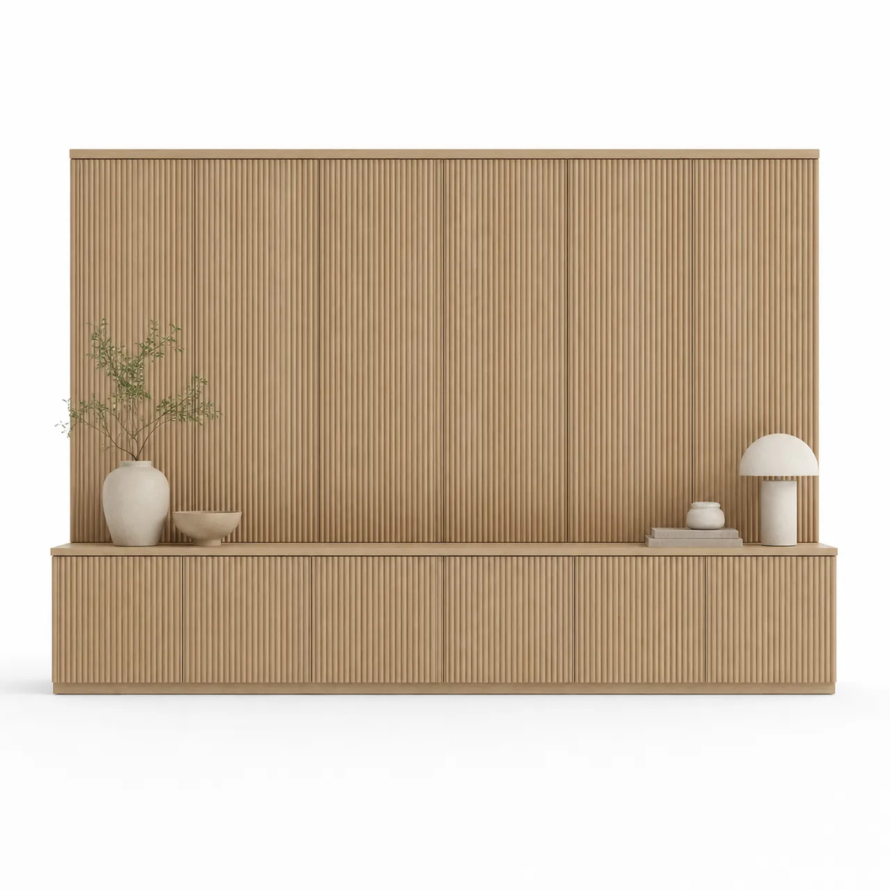 Suite de Salón Silvan con Muro Librería Estriado para Sofá vista principal