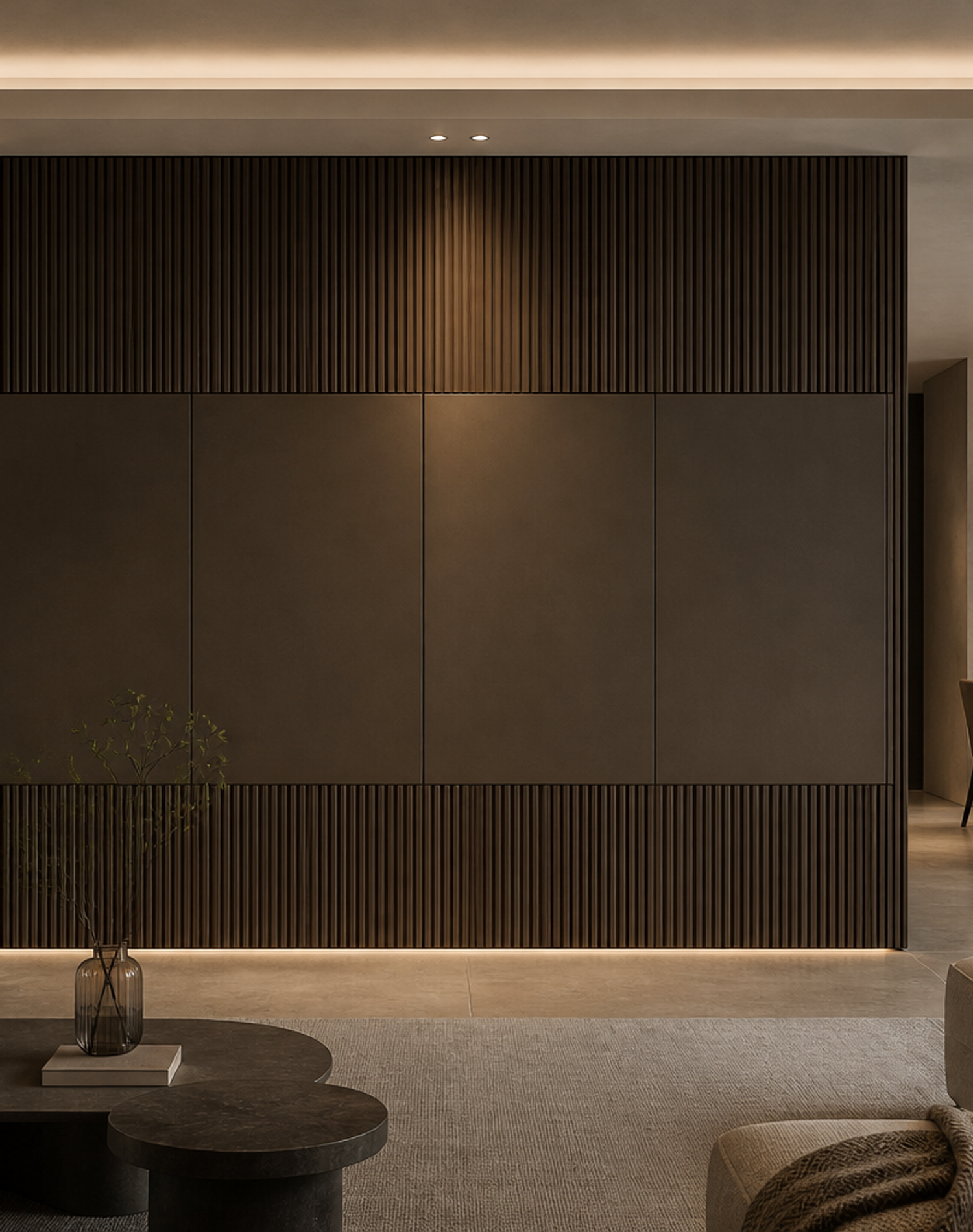 Fadior Miroir Wall Panel Suite with Bronze Shadow Rhythm — lifestyle setting with natural light and residential styling