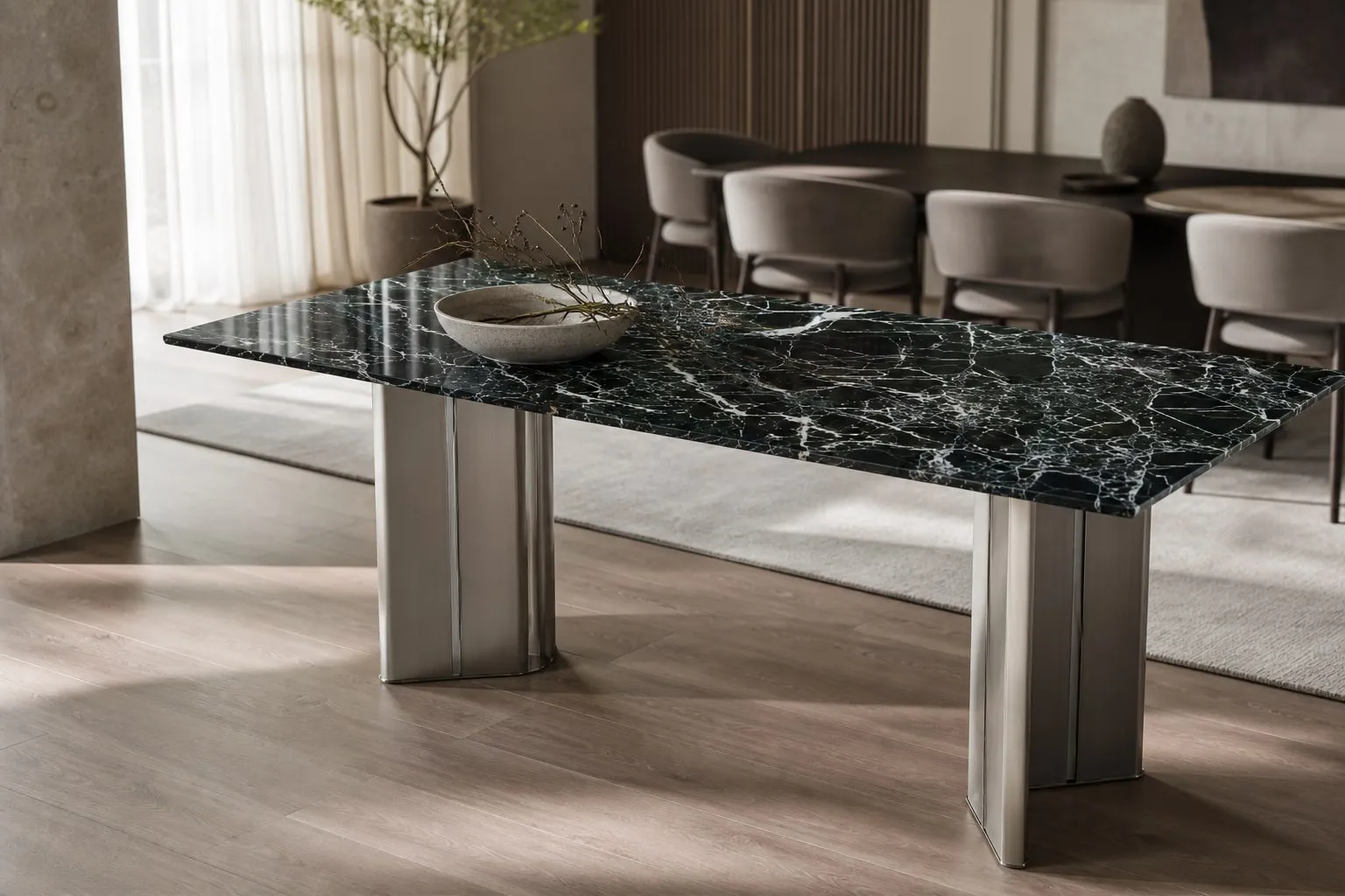 Polished-Blade Marble Dining Table 140×80 cm