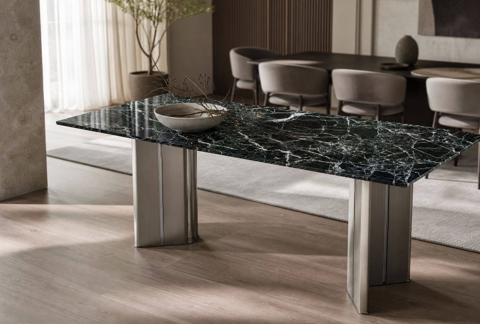 Stone-Top Marble Dining Table (Natural luxury stone) styled in a FADIOR HOME interior setting