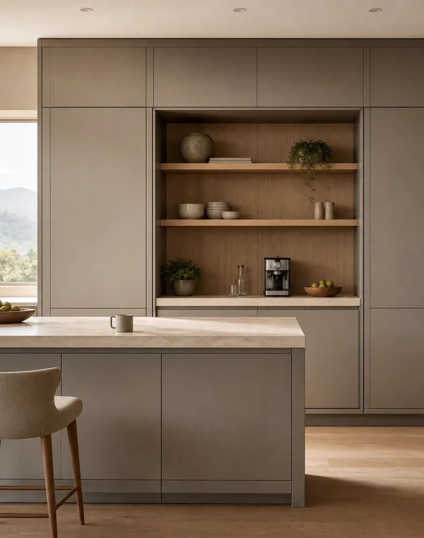 Suite de Cocina Meridian con Desayunador Empotrado perspectiva interior