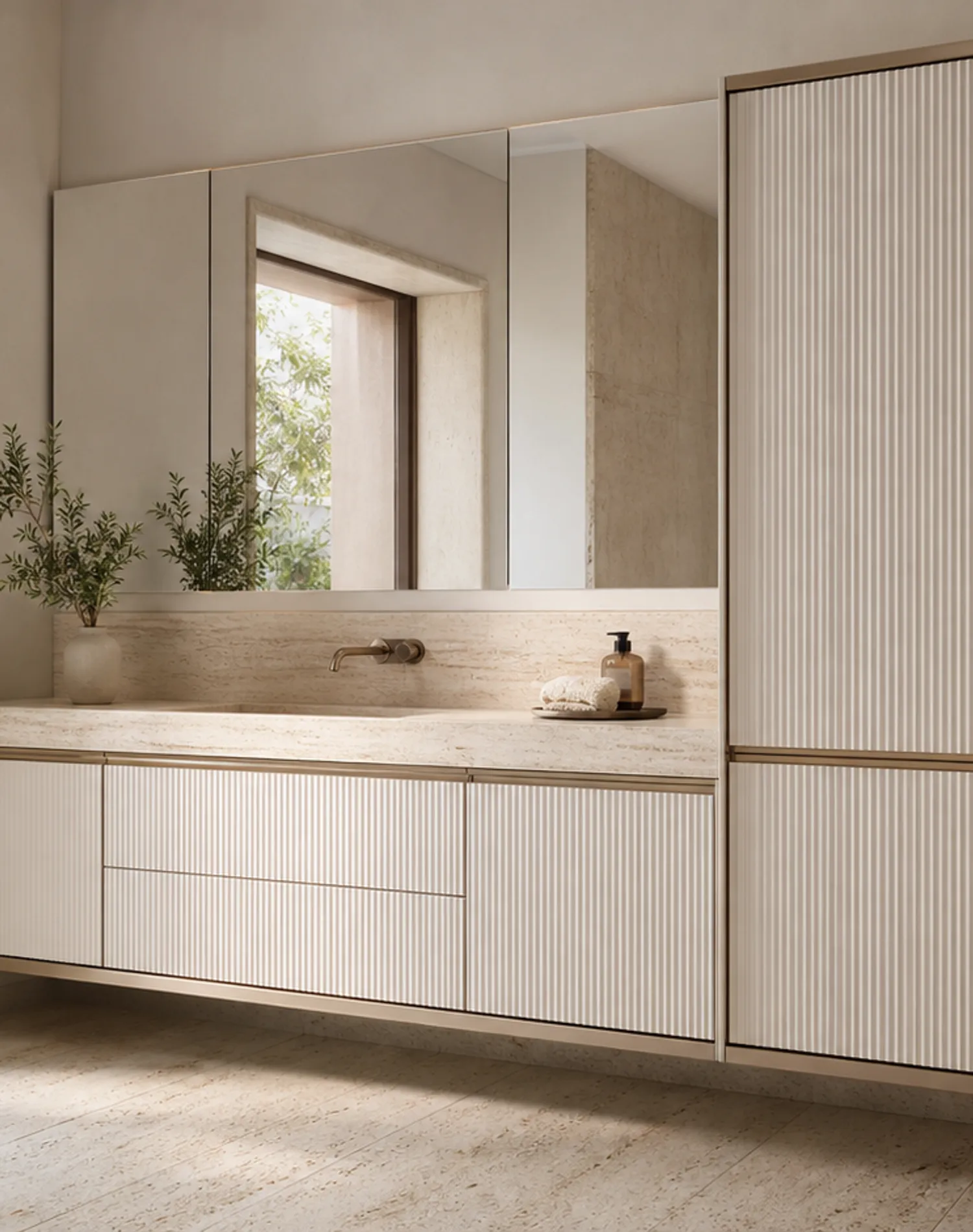 Ethereal Ribbed Travertine Towel Atrium estudio de adaptación
