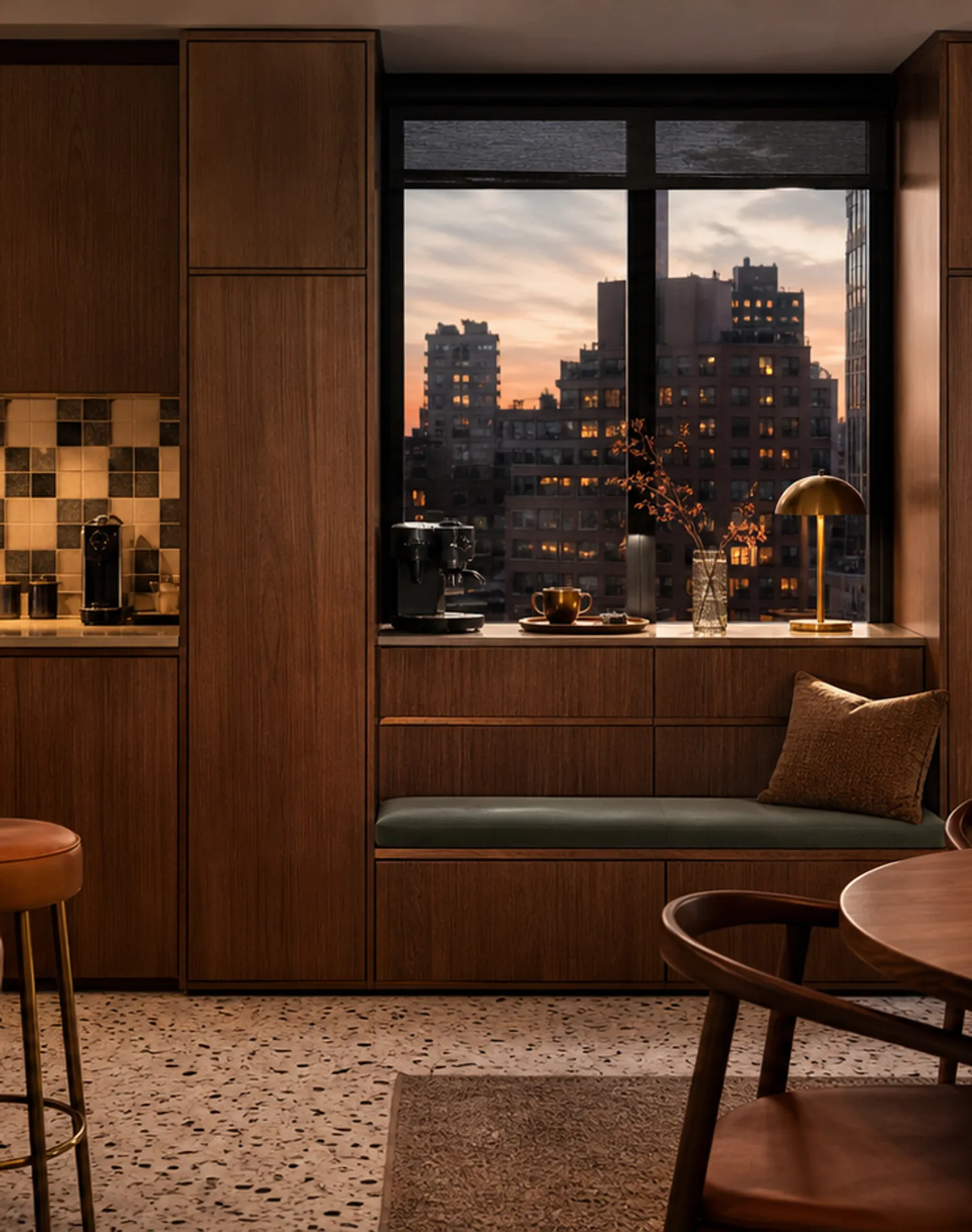 Fadior Solace Kitchen Suite with Window Seat Coffee Bar — lifestyle setting with natural light and residential styling