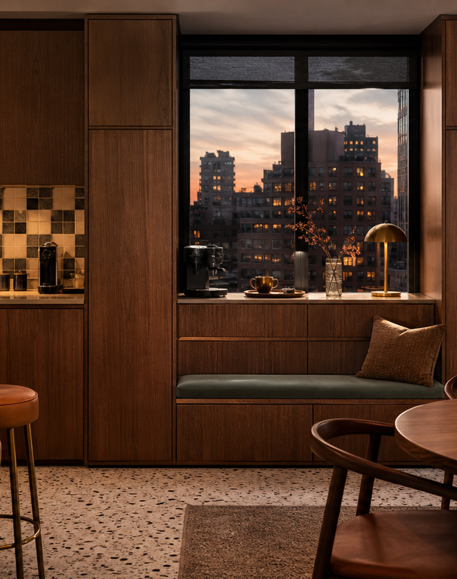 Fadior Solace Kitchen Suite with Window Seat Coffee Bar — lifestyle setting with natural light and residential styling