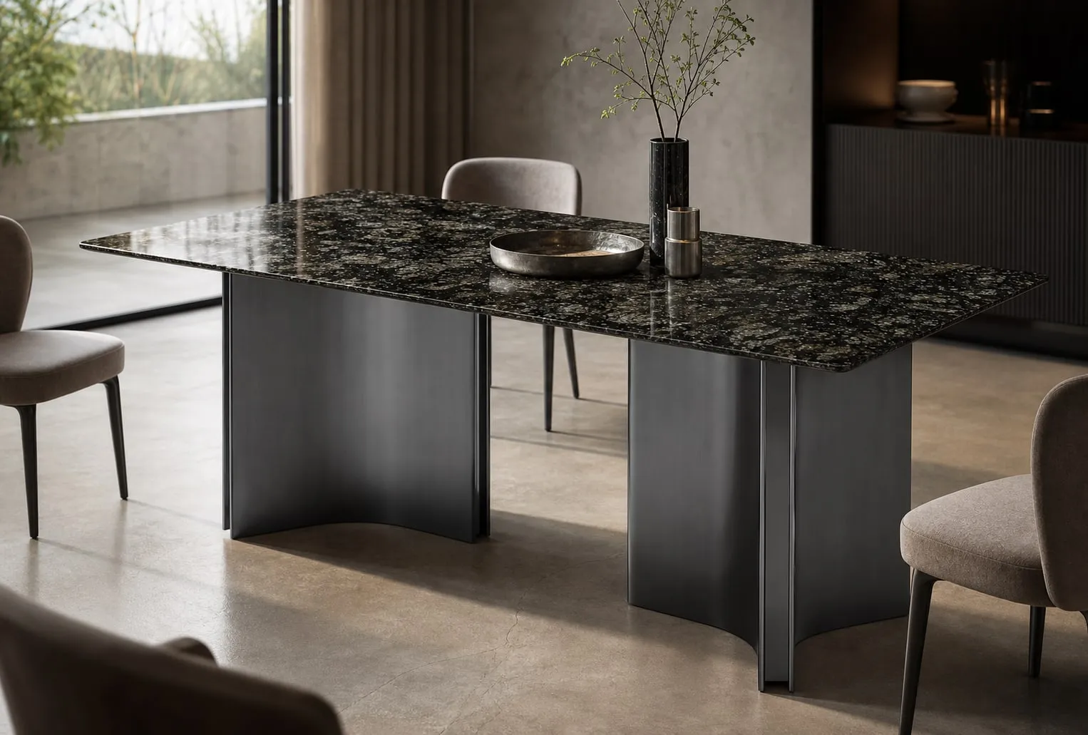 Curved-Cruciform Marble Dining Table 160×90 cm