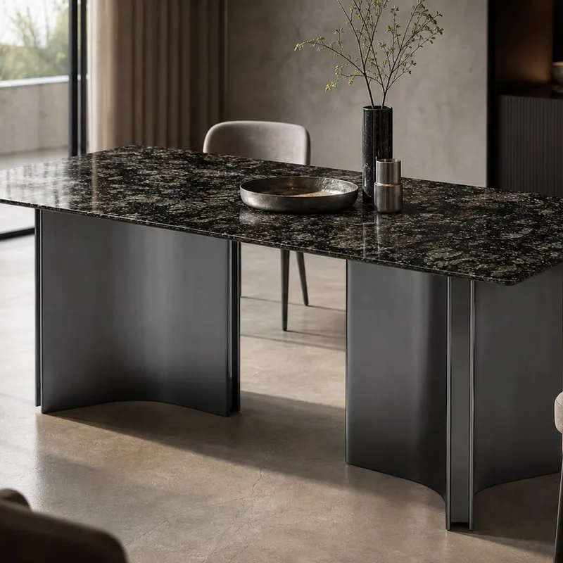 Curved-Cruciform Marble Dining Table 140×80 cm