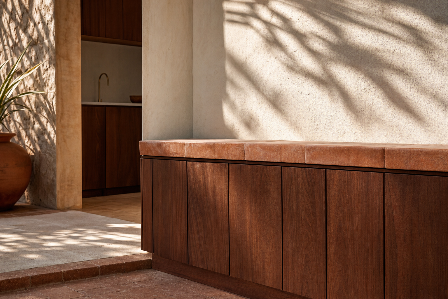 Fadior Ecliptic Entryway Suite with Cooling Reflective Arrival Wall — close-up of stainless steel finish and hardware detail