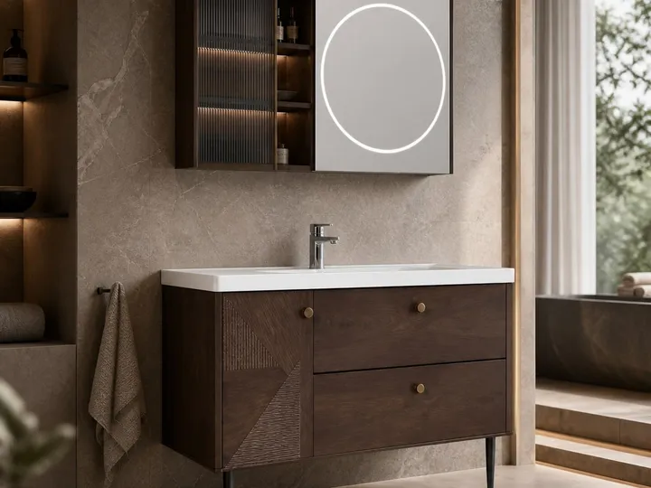 Mueble de baño con lavabo, cajón, puerta y espejo inteligente 1200×485×600 mm