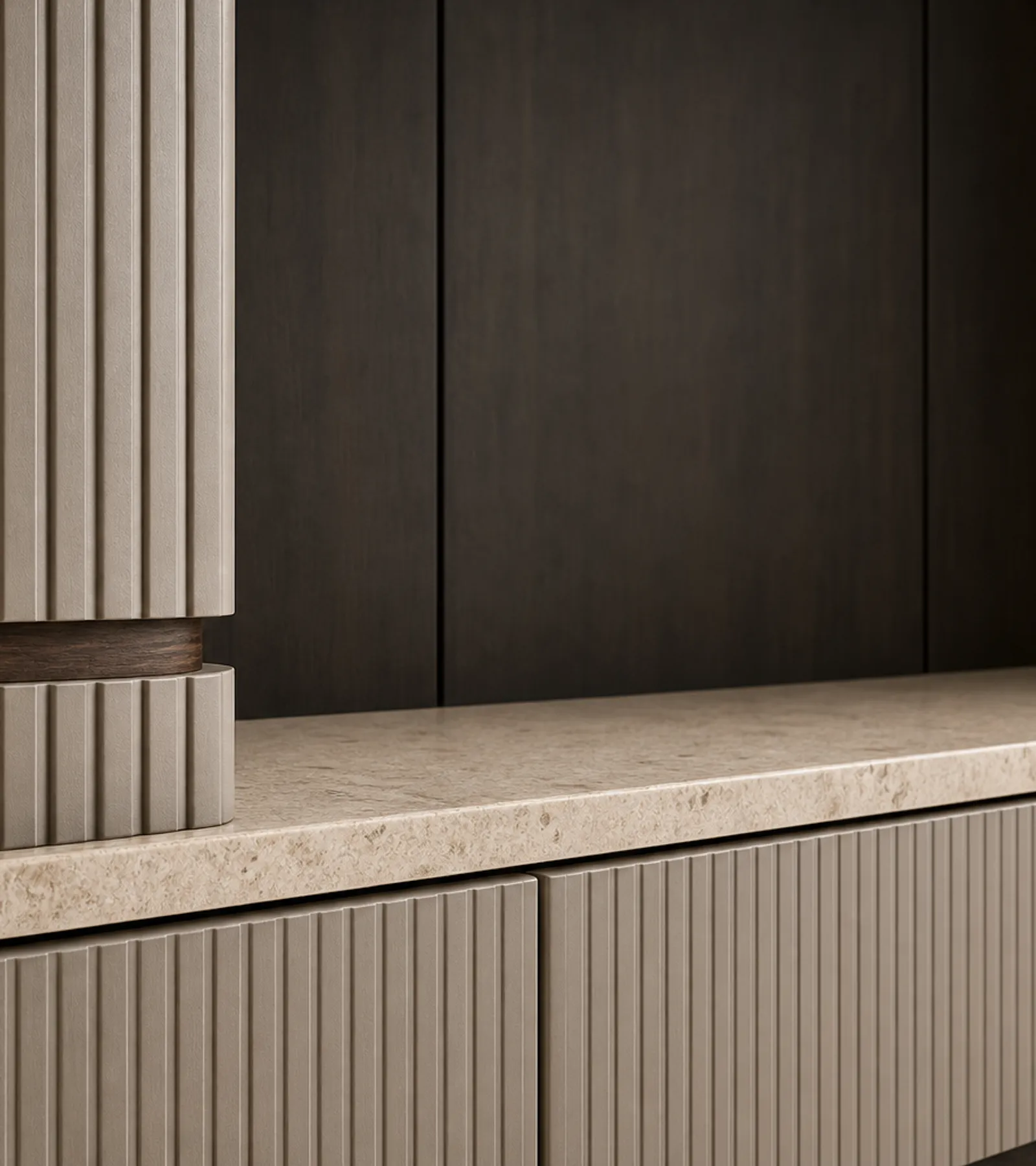 Fadior Zenith Ribbed Audio Credenza Bridge — close-up of stainless steel finish and hardware detail