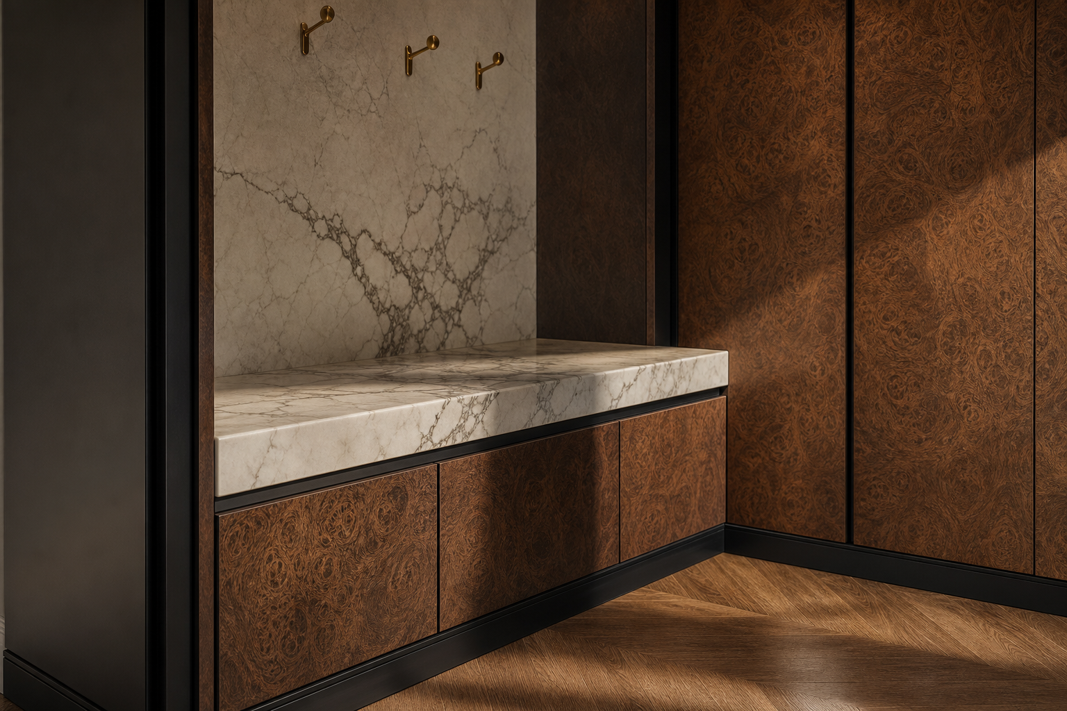 Fadior Loggia Handle-Free Foyer Spine — close-up of stainless steel finish and hardware detail