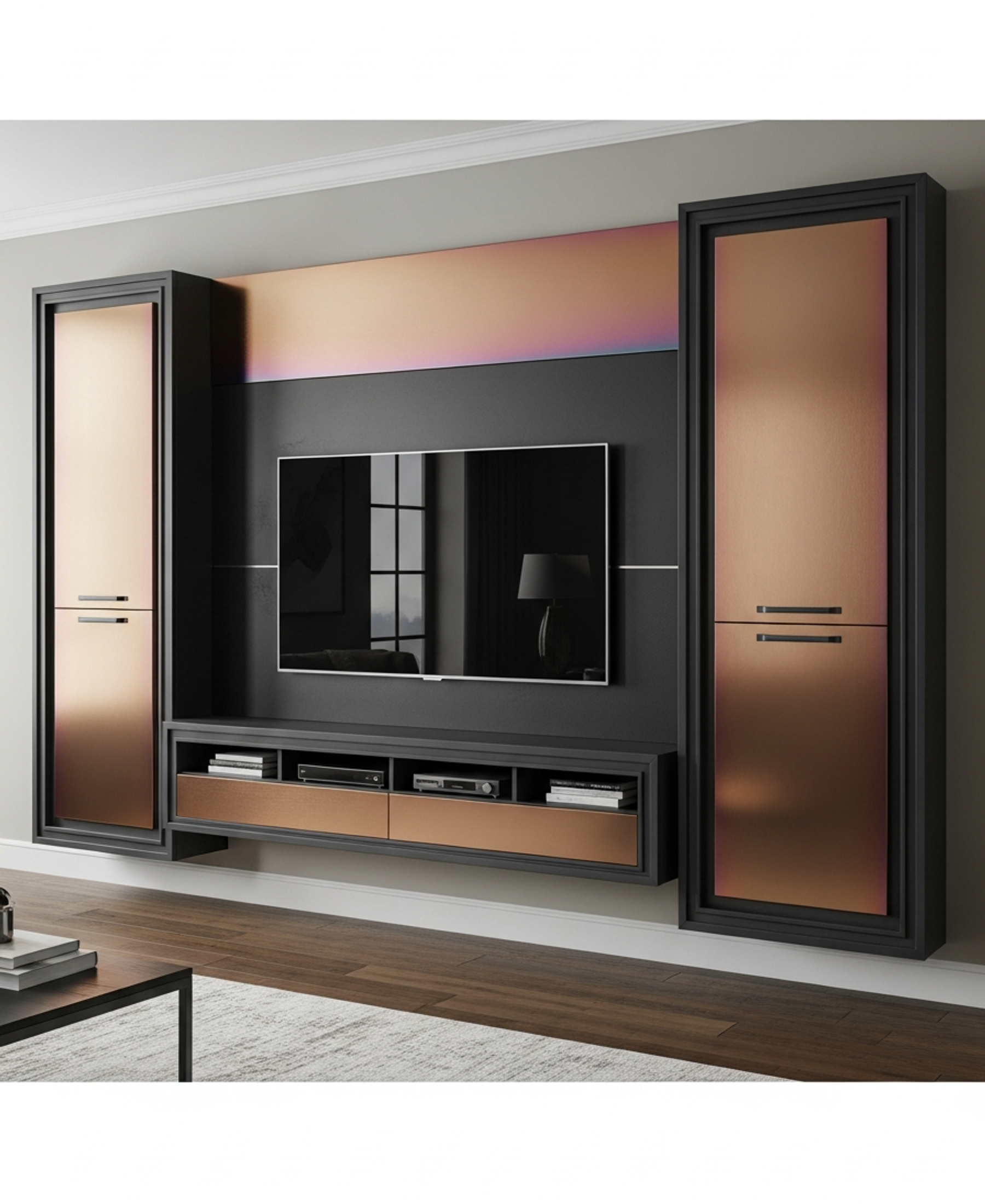 Fadior Essence Media Console — 304 stainless steel living room system, front view