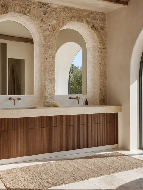 Suite de Baño y Tocador Voyage Bath con Arco de Lavabo de Nuez Tambor
