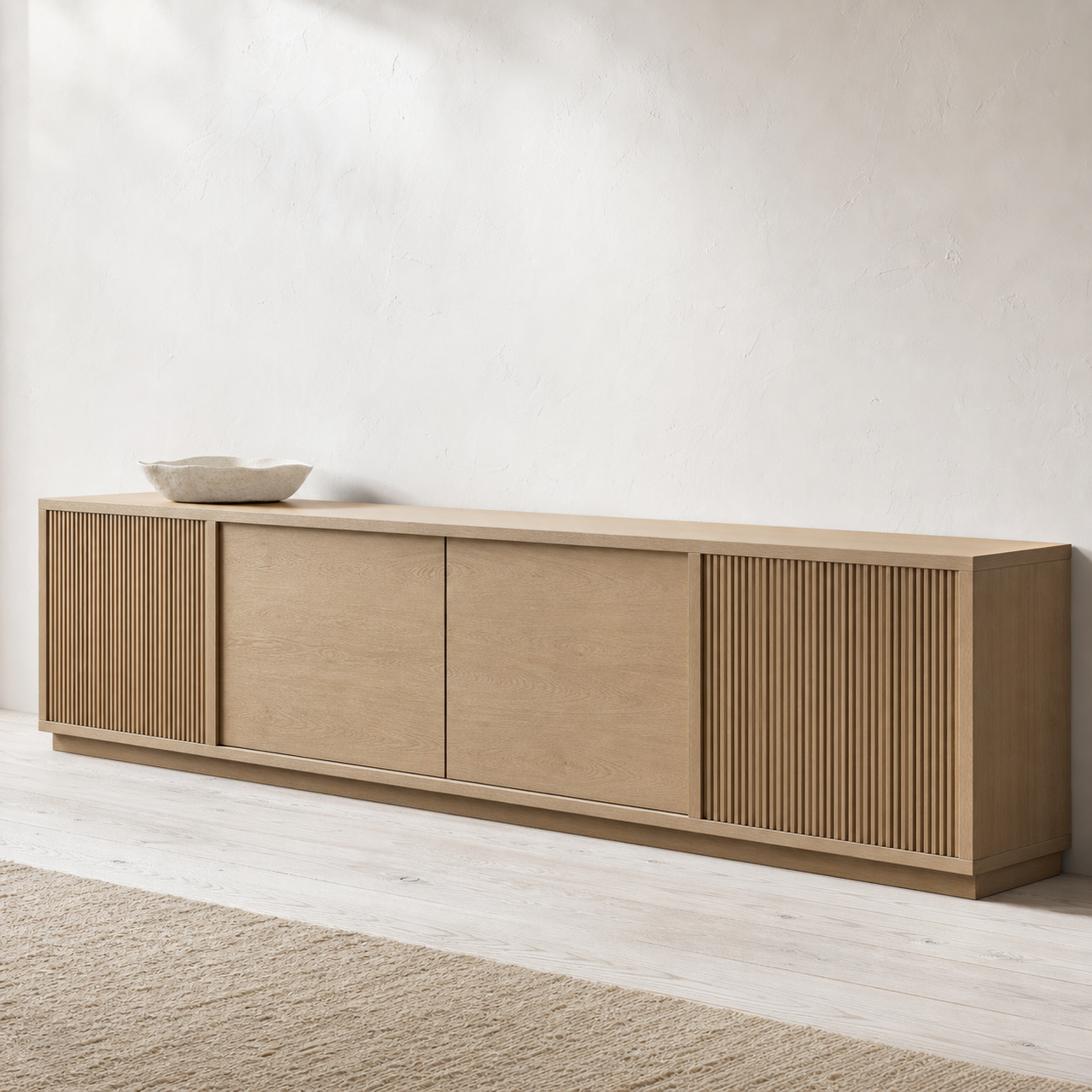 Fadior Patina Living Room Suite with Pocket Door Art Credenza — 304 stainless steel living room system, front view