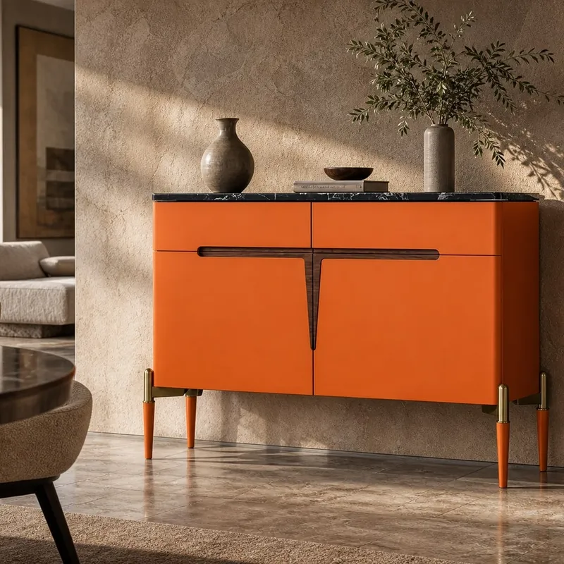 Marble and Walnut Sideboard