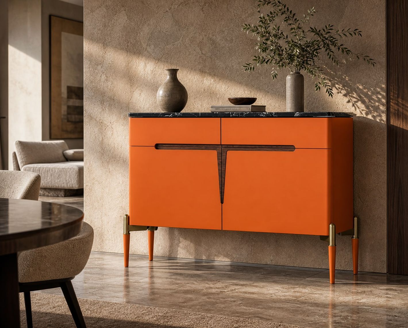 Stone-Top Sideboard (Natural marble) styled in a FADIOR HOME interior setting
