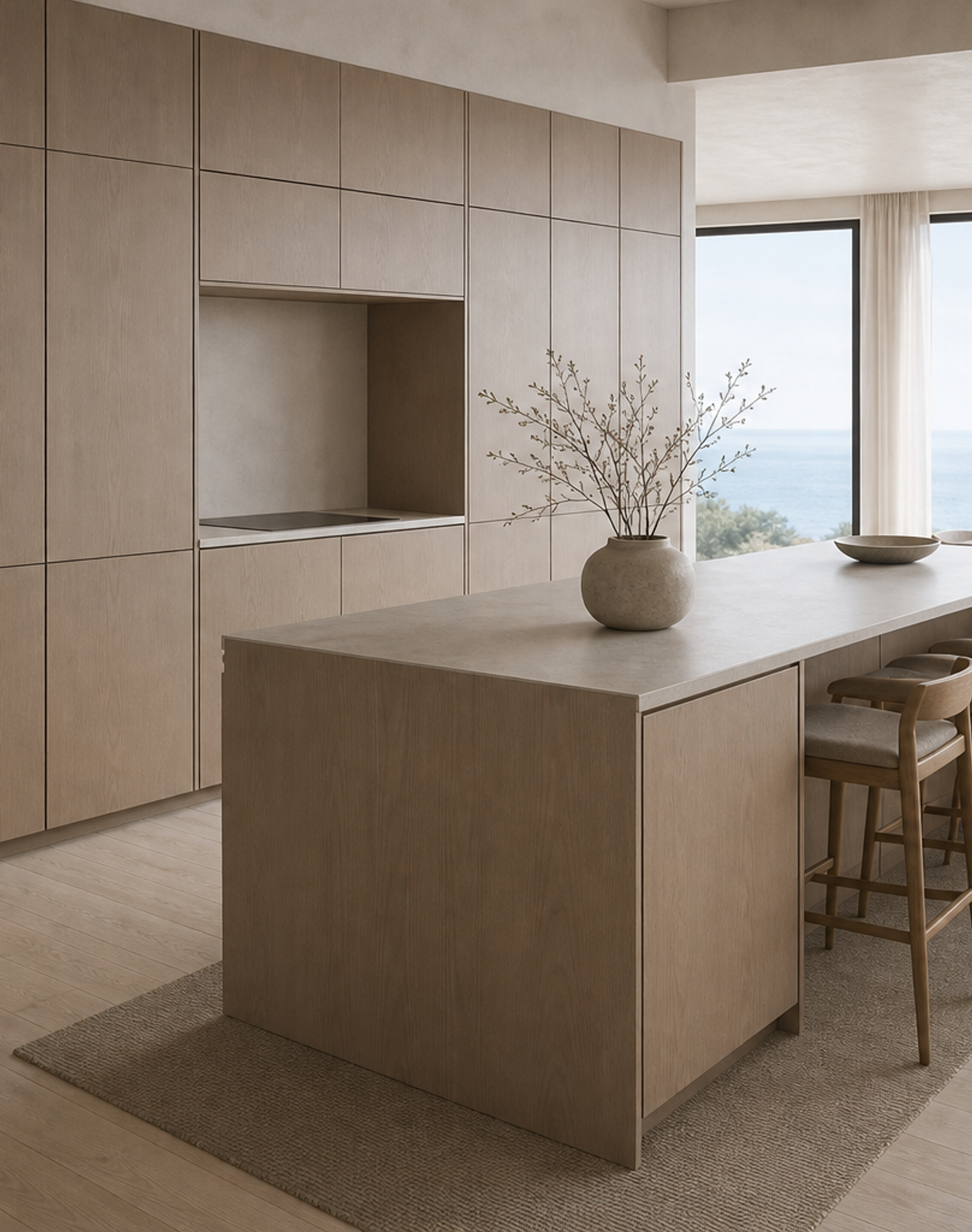 Fadior Solace Kitchen Suite with Cold-Finished Hearth Island — interior room context showing cabinet integration