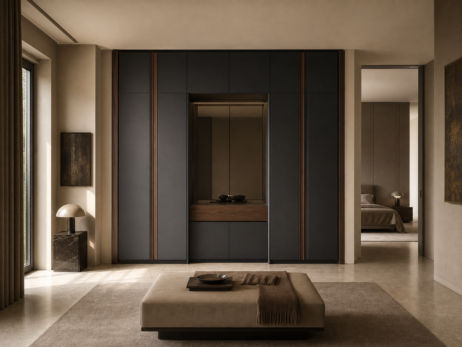 Fadior Onyx Wardrobe Suite with Smoked Mirror Valet Gallery — interior room context showing cabinet integration