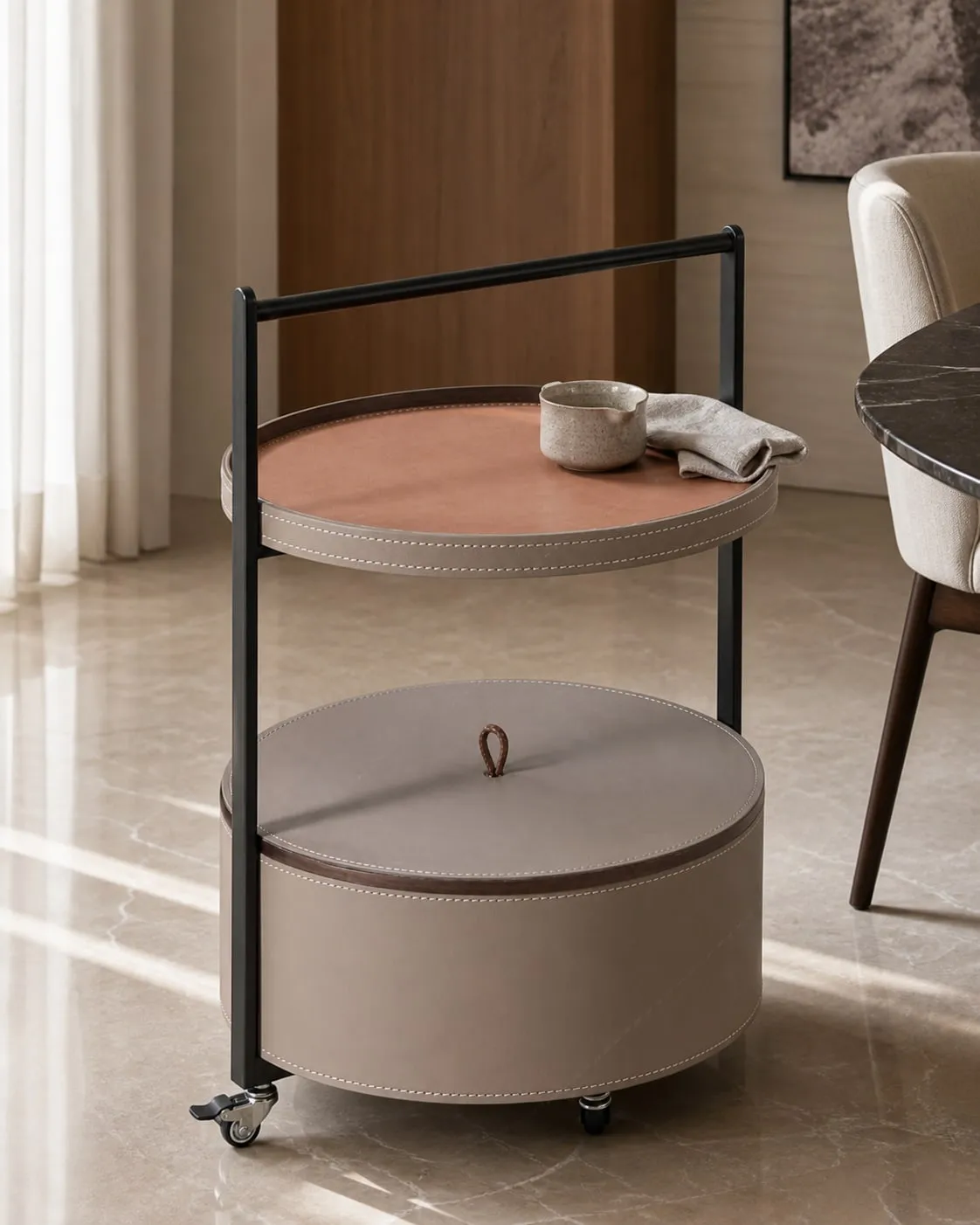 Saddle Leather Rolling Serving Cart