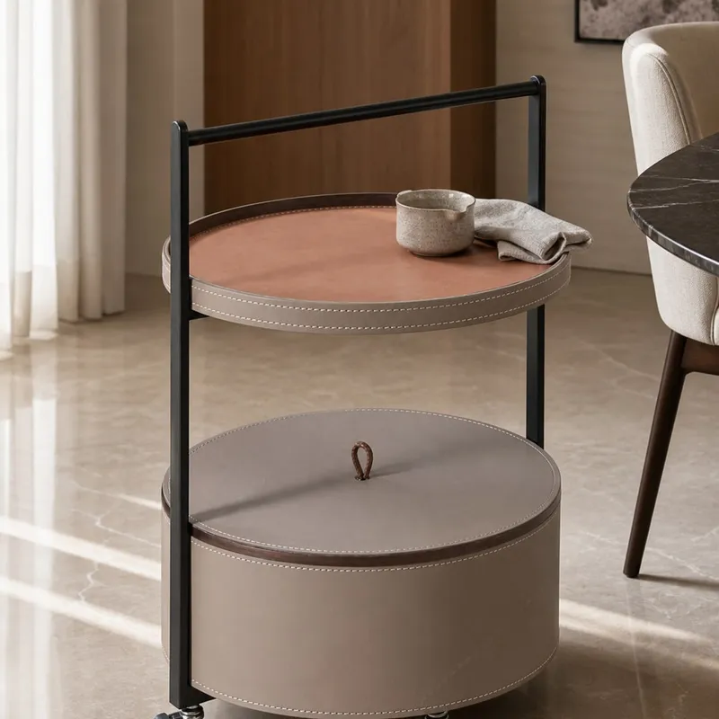 Saddle Leather Rolling Serving Cart