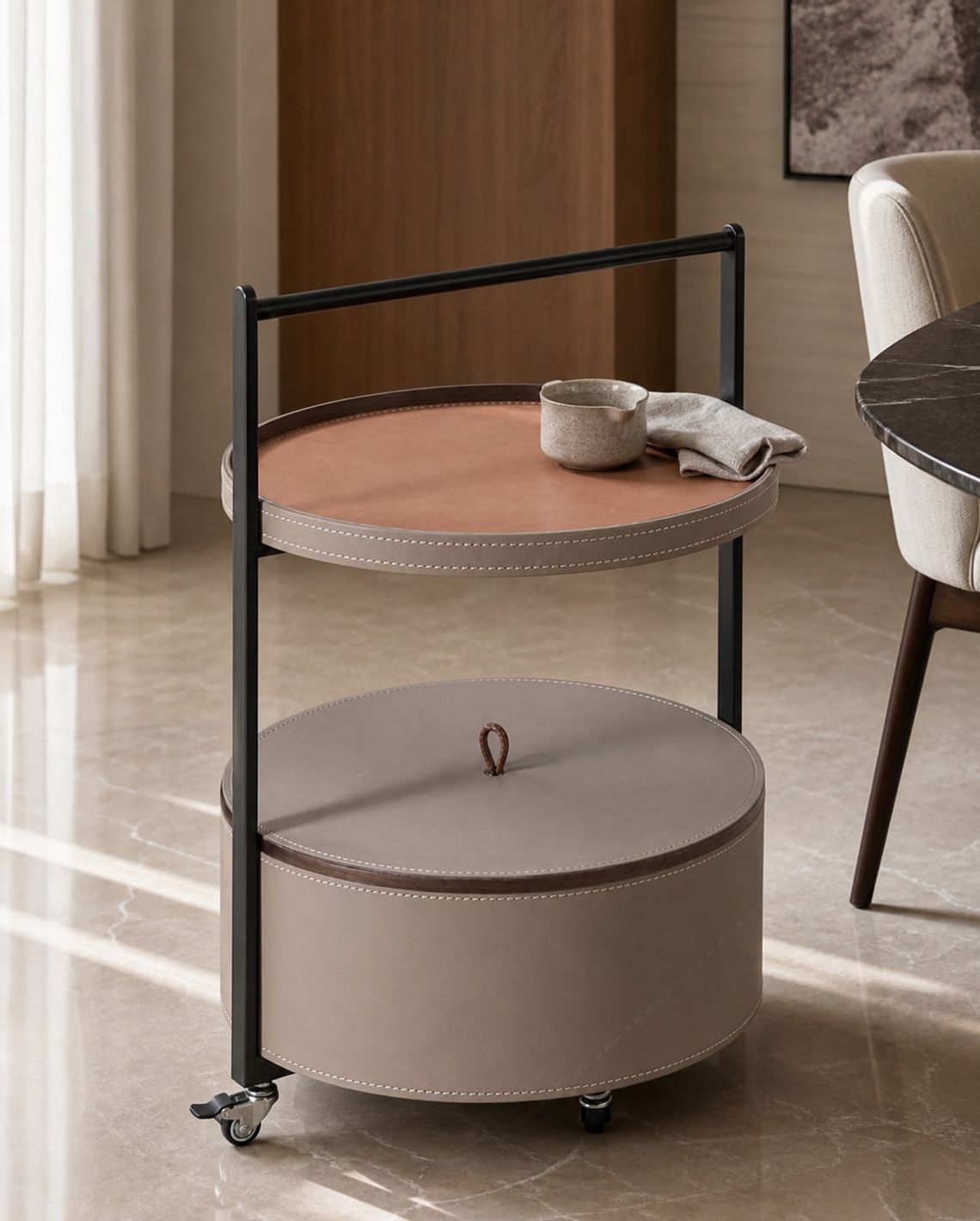 Leather-Accent Serving Cart styled in a FADIOR HOME interior setting
