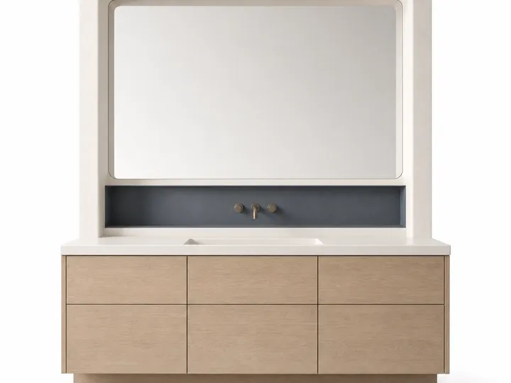 Fadior Voyage Bath Vanity Suite with Soft Slate Wash Niche — 304 stainless steel bath and vanity system, front view