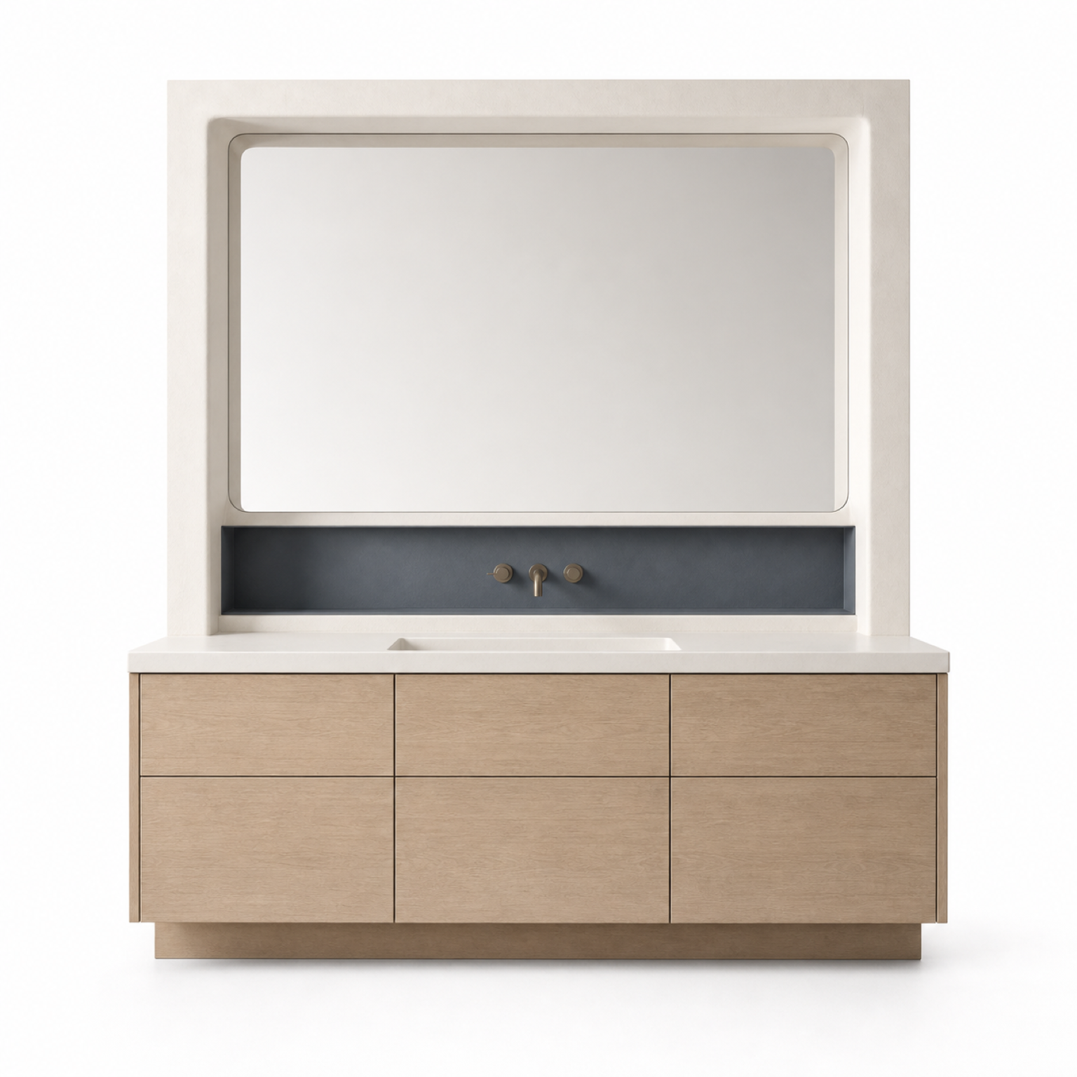 Fadior Voyage Bath Vanity Suite with Soft Slate Wash Niche — 304 stainless steel bath and vanity system, front view