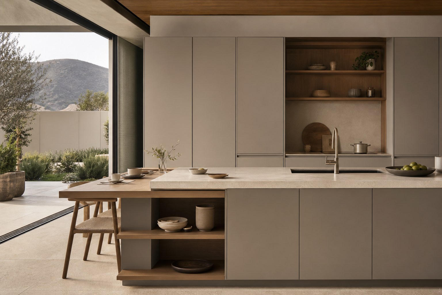 Fadior Forge Kitchen Suite with Courtyard Breakfast Ledge — lifestyle setting with natural light and residential styling