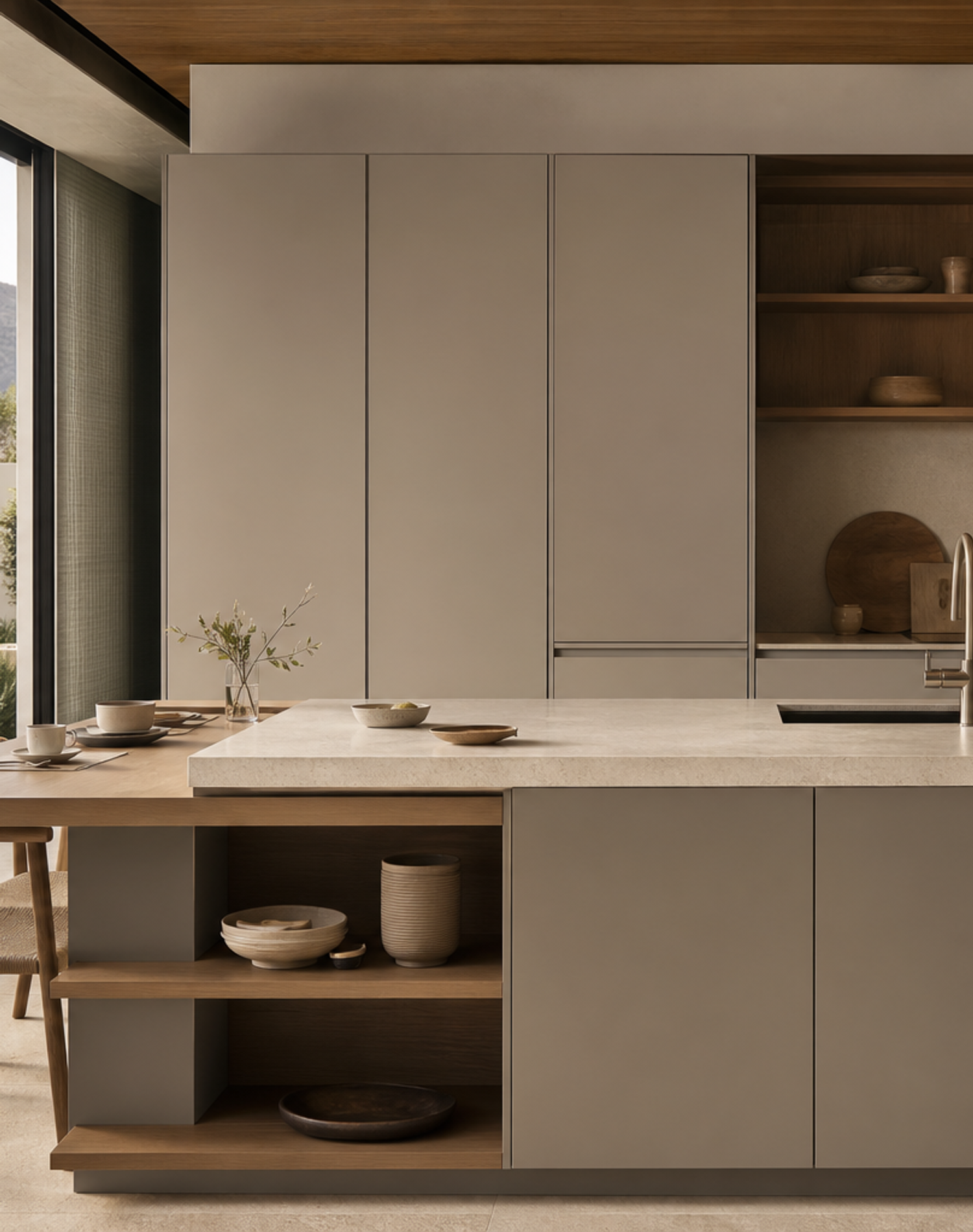 Fadior Forge Kitchen Suite with Courtyard Breakfast Ledge — lifestyle setting with natural light and residential styling