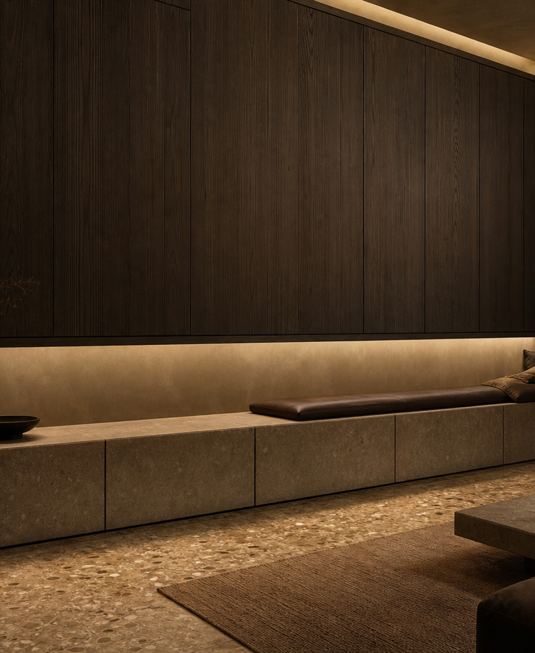 Fadior Veneto Living Room Suite with Stone Ledge Console Wall — 304 stainless steel living room system, front view
