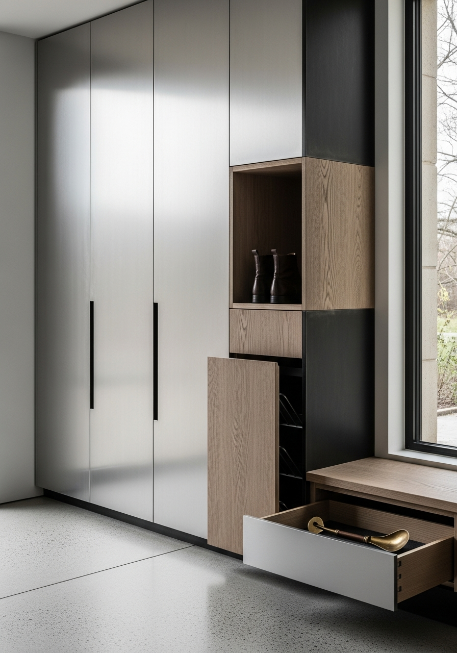 Fadior Archetype Entryway Suite — close-up of stainless steel finish and hardware detail