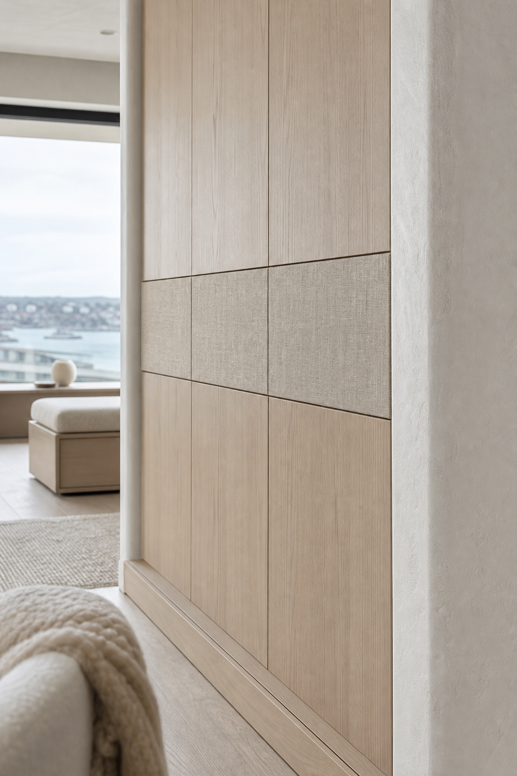 Fadior Radiance Wardrobe Suite with Linen Watch Arcade — close-up of stainless steel finish and hardware detail