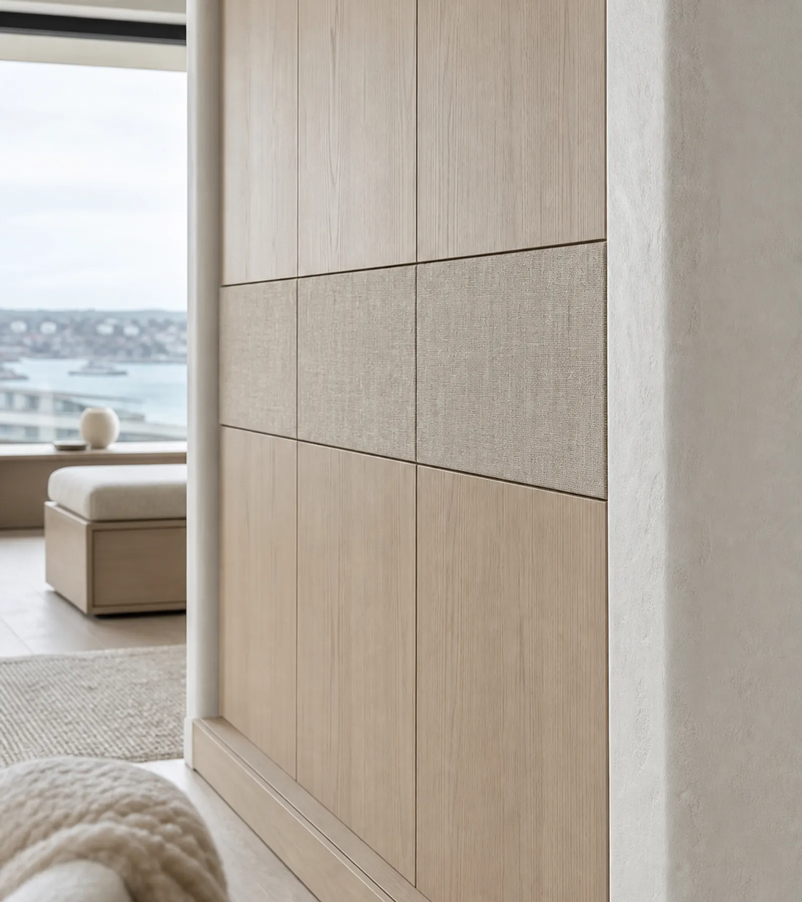 Fadior Radiance Wardrobe Suite with Linen Watch Arcade — close-up of stainless steel finish and hardware detail