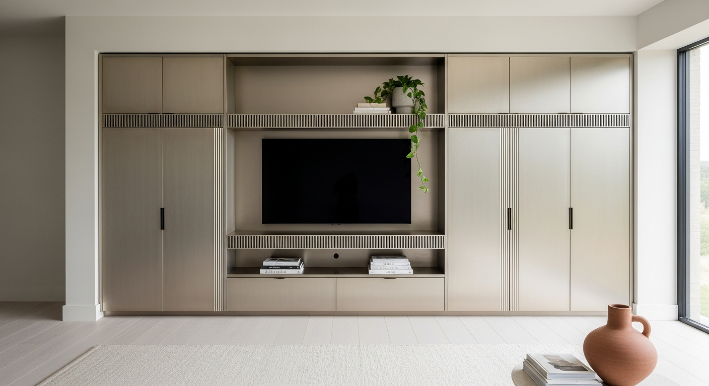 Fadior Essence Media Wall — lifestyle setting with natural light and residential styling