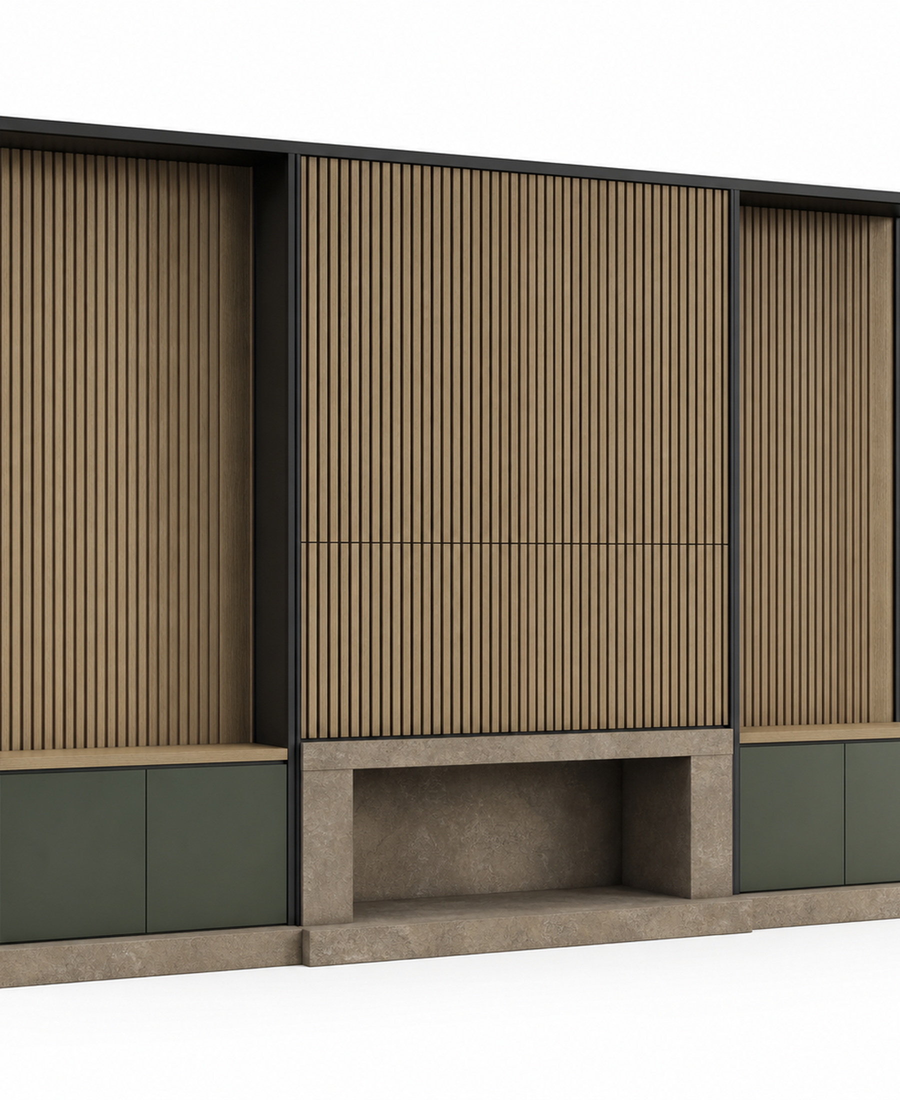 Fadior Zenith FSC Oak Gallery Screen — 304 stainless steel living room system, front view