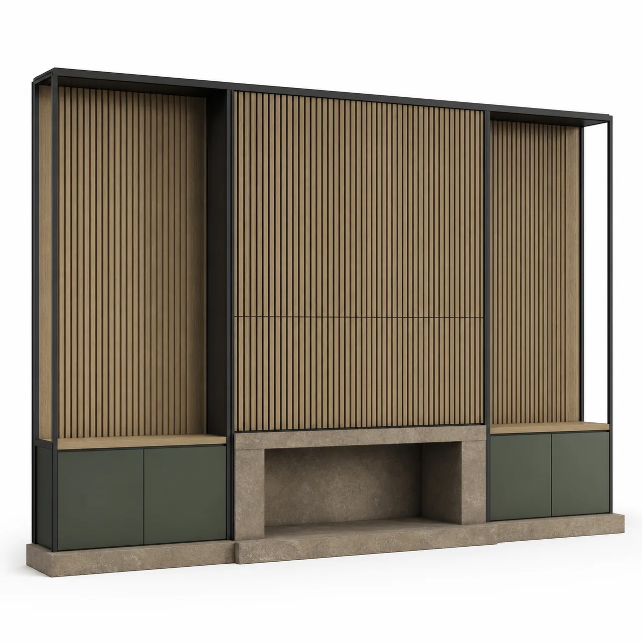 Fadior Zenith FSC Oak Gallery Screen — 304 stainless steel living room system, front view