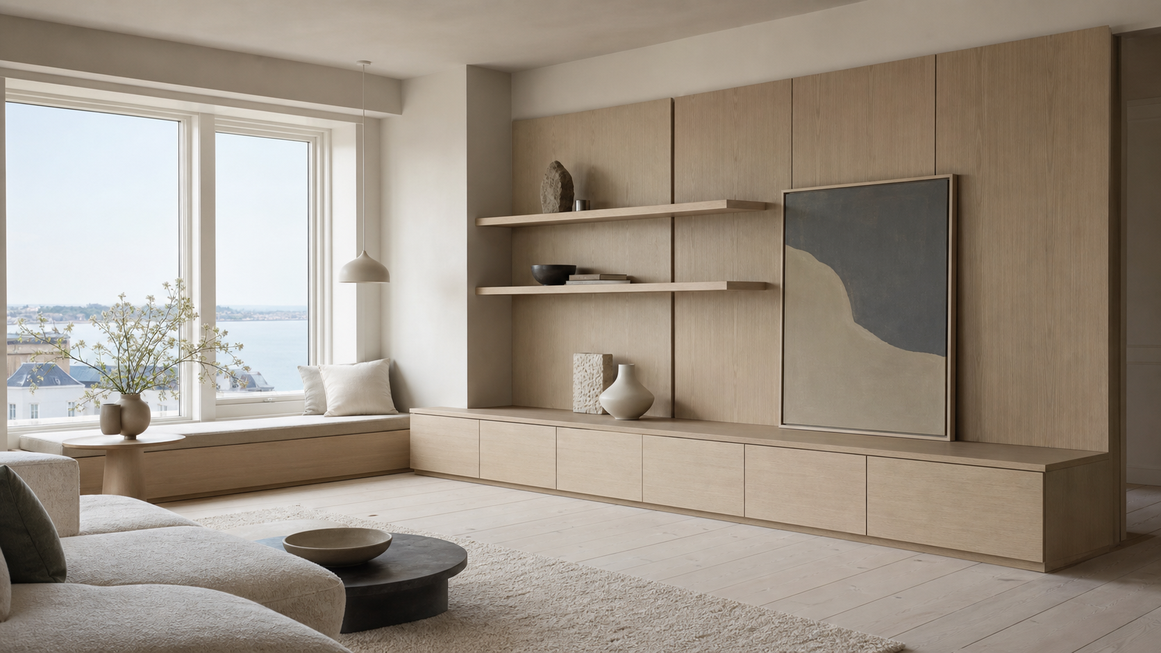 Fadior Silvan Living Room Suite with Window Seat Display Plinth — lifestyle setting with natural light and residential